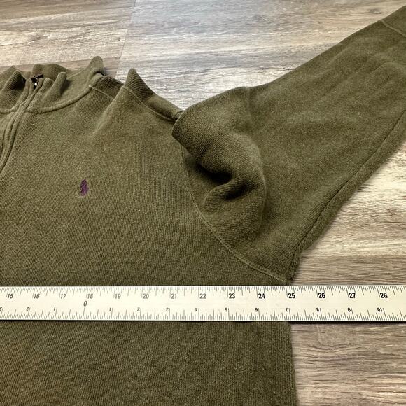 Vintage 90s Polo Ralph Lauren Olive Green Mens XL Pony 1/4 Zip Mock Neck Sweater - Picture 6 of 8